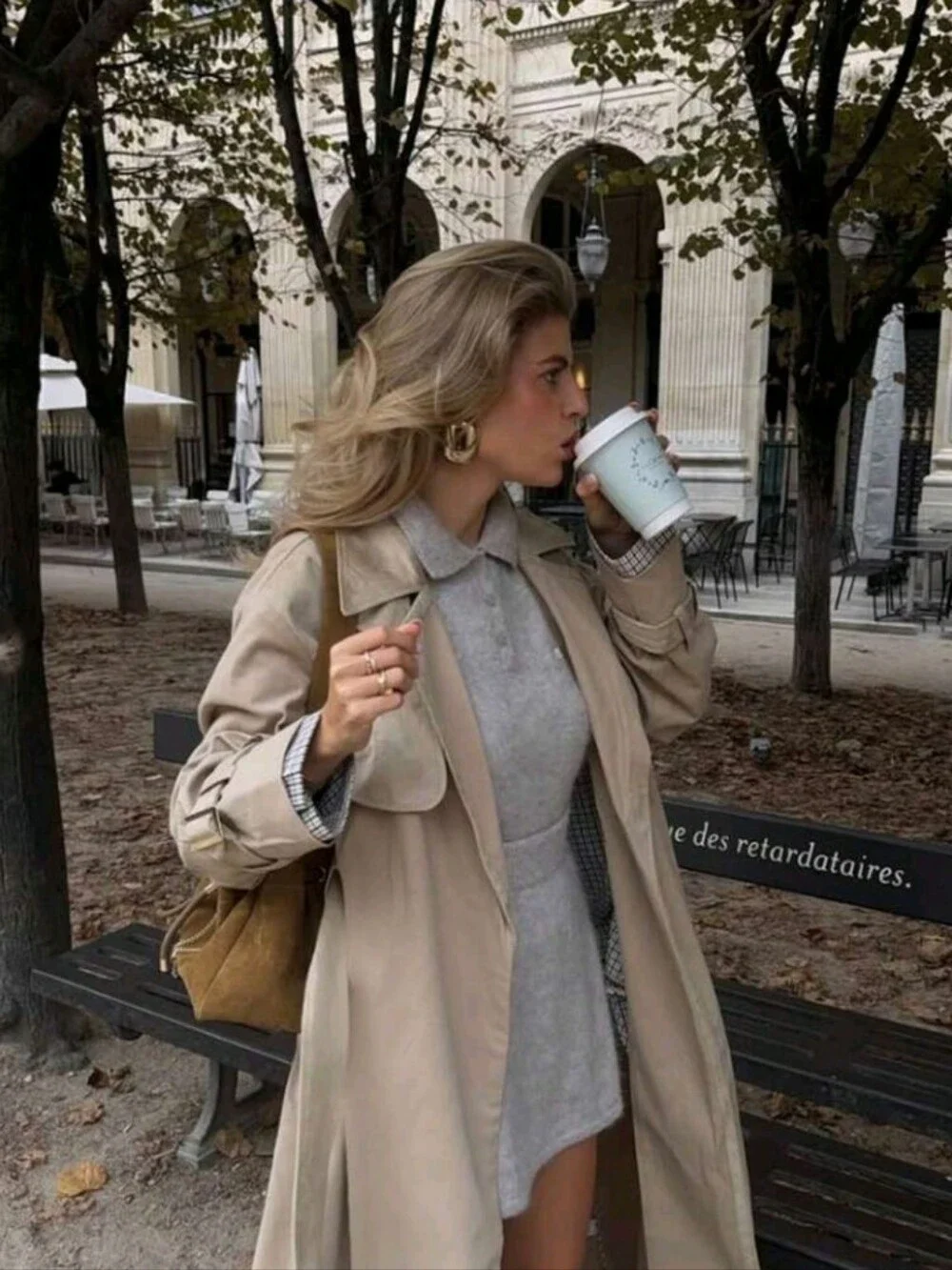 Women's Autumn/Winter Khaki Classic Long Trench Coat With Lapel Collar